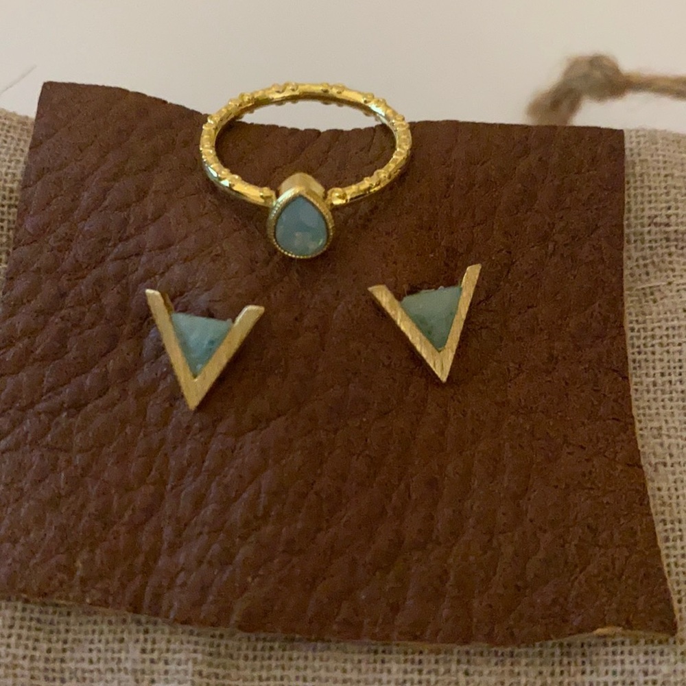 Trezo Lavi Gold & Turquoise Ring and Earring set